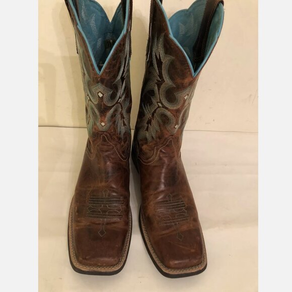 NEW Ariat Western Cowboy leather Brown Blue Boots Men’s Size 11 B Floor Model main image 7